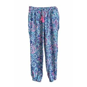 Lilly Pulitzer Piper Joggers L "The Swim" Fabric Print Tassel Drawstring